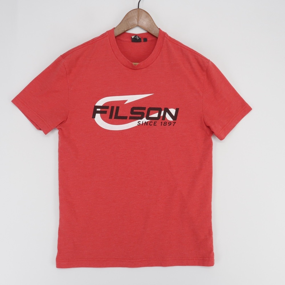 Filson Outfitter T Shirt Mens S Red Heather Graphic Short Sleeve Cotton Fish